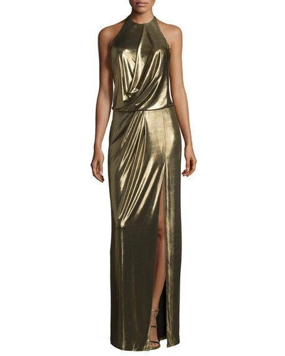 Halston Heritage One-shoulder Metallic Jersey Column Dress, Bronze