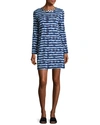 Tory Burch Hollie Long-sleeve Tie-dye Tee Dress, Blue/white In Blue/white