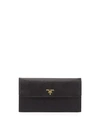 PRADA SAFFIANO FLAP TRAVEL WALLET, BLACK (NERO), ARGILLA GRAY