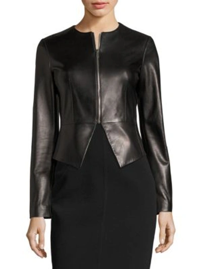 Shop Michael Kors Leather Peplum Jacket In Black