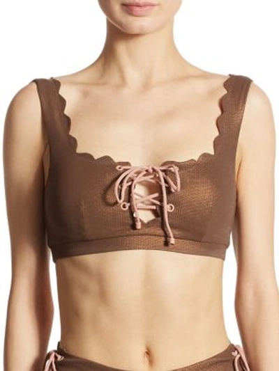 Shop Marysia Palm Springs Tie Bikini Top In Metallic Brown