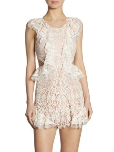 Alexis Woman Cutout Ruffled Corded Lace Playsuit White In Nocolor