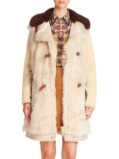 Coach Shearling Buckle Tab Coat In Vintage White