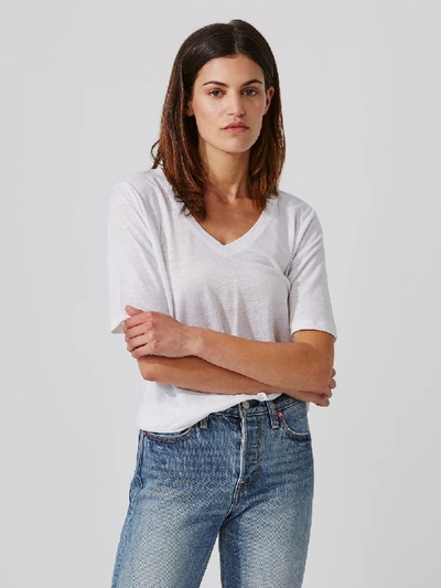 Shop Frank + Oak Tencel-linen Fluid V-neck Tee In Bright White