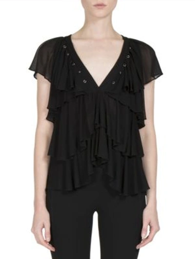 Shop Givenchy Tiered Ruffle Lace-up Top In Black