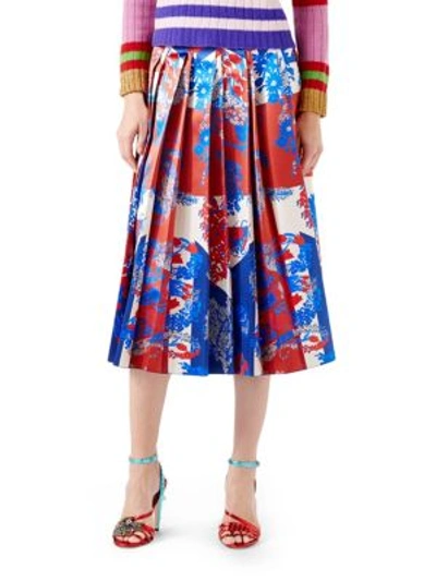 Gucci Union Jack Corsage Silk Skirt In Blue-ivory