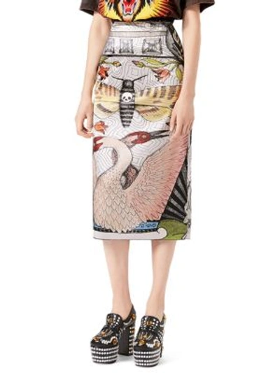 Shop Gucci Printed Silk Skirt In Ivory-print