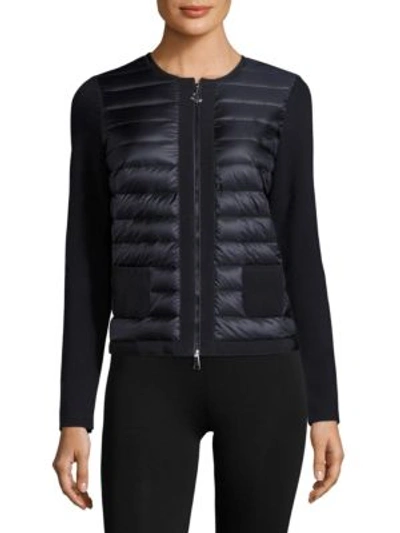 Shop Moncler Maglia Two-pocket Quilted Zip Cardigan In Navy
