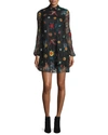 ALICE AND OLIVIA MARIA EMBROIDERED LACE DRESS, MULTI COLORS
