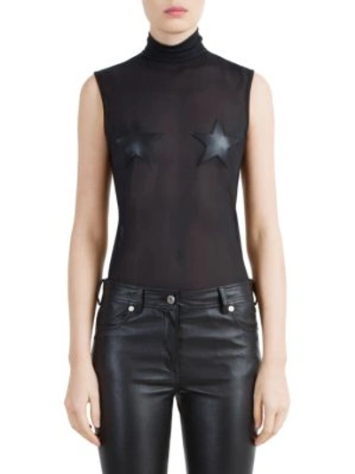 Givenchy Faux Leather-appliquéd Tulle Bodysuit In Black