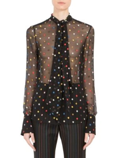 Shop Givenchy Multicolor Dot Fil Coupé Tie-neck Blouse In Black