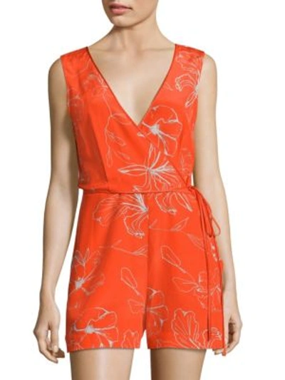 Shop Diane Von Furstenberg Sleeveless Floral-print Romper In Pelier Bold Red