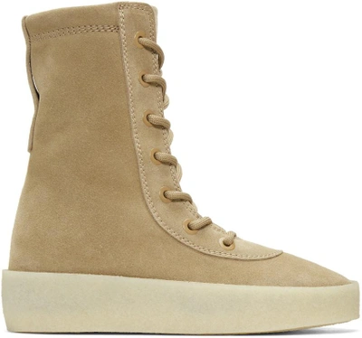 Shop Yeezy Taupe Suede Crepe Boots