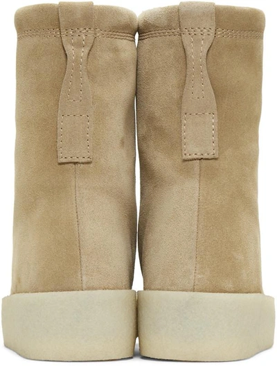 Shop Yeezy Taupe Suede Crepe Boots