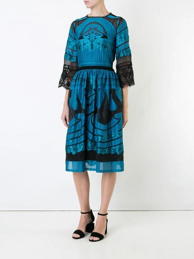 Shop Alberta Ferretti Sheer Detail Flared Dress In Blue