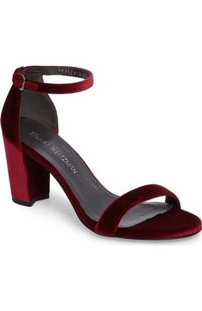 Shop Stuart Weitzman Nearlynude Ankle Strap Sandal In Scarlet Velvet