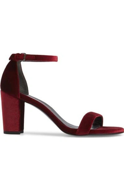 Shop Stuart Weitzman Nearlynude Ankle Strap Sandal In Scarlet Velvet