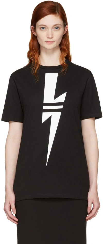 Shop Neil Barrett Black Double Stripe Thunderbolt T-shirt