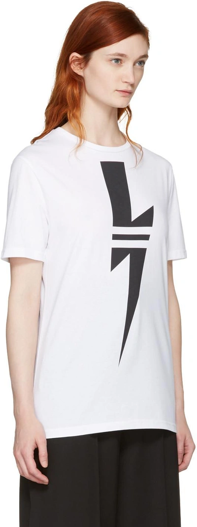 Shop Neil Barrett White Double Stripe Thunderbolt T-shirt In 526 White/black