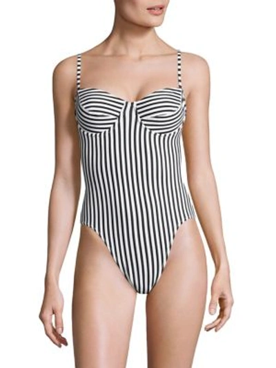 Norma Kamali Mio Underwire Striped One-piece Swimsuit, Black/white In Ivory Black Stripe