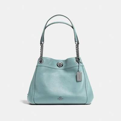 Shop Coach Turnlock Edie Shoulder Bag In Cloud/dark Gunmetal