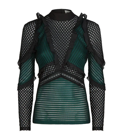 Shop Self-portrait Forest Mesh Top In Green