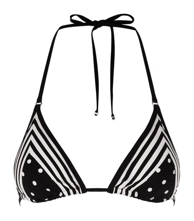 Stella Mccartney Polka-dot And Striped Triangle Bikini Top In Black ...
