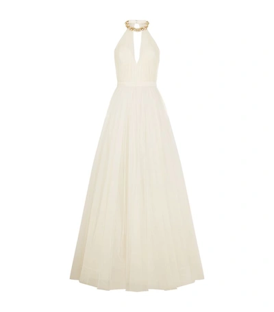 Jenny Packham Tulle Halter Neck Gown In Ivory