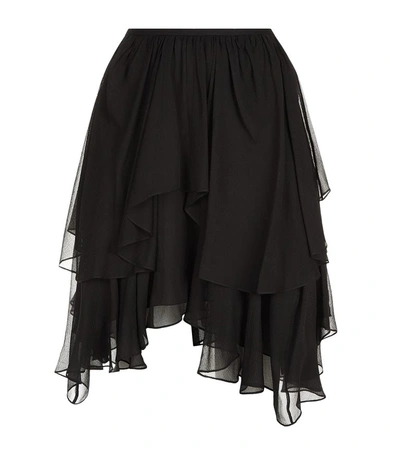 Shop Chloé Crushed Silk Georgette Tiered Skirt In Black