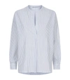 VINCE Striped Cotton Collarless Blouse