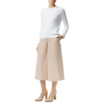 Shop Valentino Cropped Wide Trousers In Beige