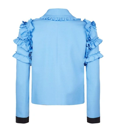 Shop Gucci Ruffled Silk-wool Jacket In Blue