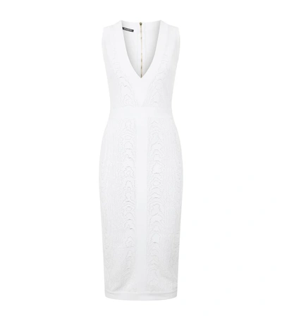 Shop Balmain Jacquard Bodycon Midi Dress In White
