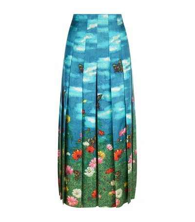 Shop Gucci Garden Print Pleated Skirt In Green
