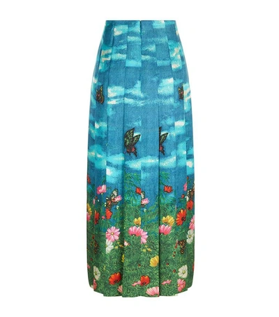 Shop Gucci Garden Print Pleated Skirt In Green