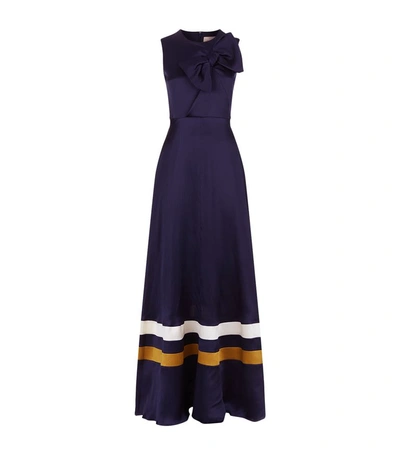 Shop Roksanda Devey Silk Maxi Dress In Navy