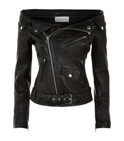 Shop Faith Connexion Off Shoulder Leather Jacket In Black