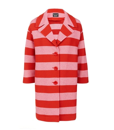 Shop Boutique Moschino Striped Textured Coat In Pink