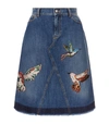 RED VALENTINO Hummingbird Embroidered Denim Skirt