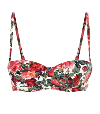 Shop Dolce & Gabbana Rose Print Balconette Bikini Top In Multi