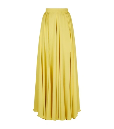 Elie Saab Pleated Silk Maxi Skirt In Yellow