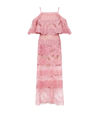 Shop Elie Saab Cold Shoulder Lace Midi Dress In Pink