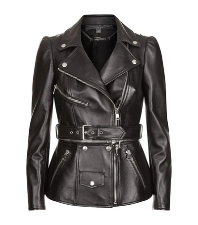 Shop Alexander Mcqueen Zip Detail Leather Biker Jacket In Black