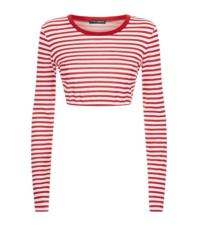 Shop Dolce & Gabbana Cropped Nautical Stripe Top In Red