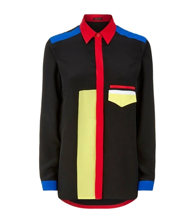 Shop Versace Colour-block Silk Long Sleeve Shirt In Black