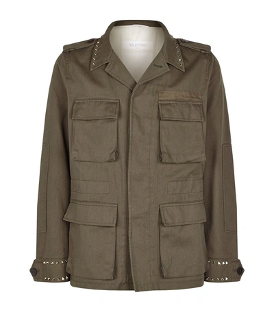 Shop Valentino Studded Caban Jacket In Green