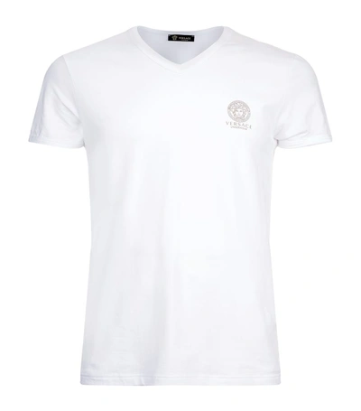 Shop Versace Iconic Medusa V-neck T-shirt In White