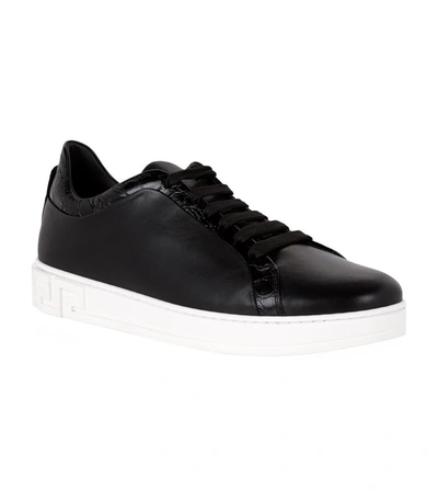 Shop Versace Crocodile Embossed Low-top Sneakers In Black