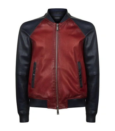 Shop Dsquared2 Colour Blocked Leather Bomber Jacket In Black