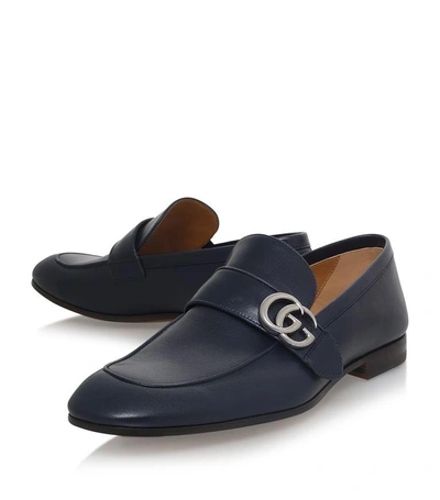 Shop Gucci Donnie Leather Loafers In Navy